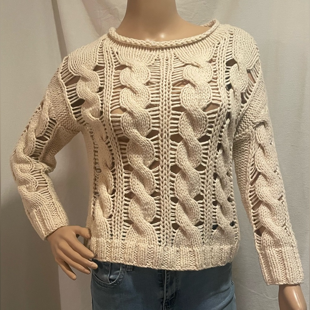 Patterson J. Kincaid Open-Weave Cable Crewneck Sweater - Cream